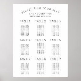 Póster Gráfico de Asientos de Boda Simple en Blanco y Neg
