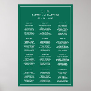 Póster Gráfico de Asientos de Boda Simple Esmeralda Verde