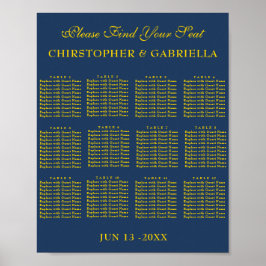Póster Gráfico de Asientos de Boda Simple Formal Azul Mar