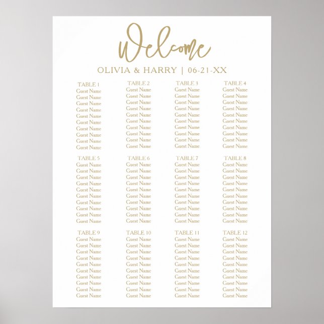 Póster Gráfico de Asientos de Boda Simple Letra Moderna E (Frente)