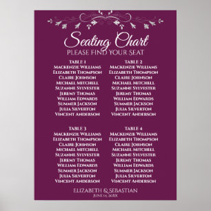 Póster Gráfico de Asientos de Boda Simple Magenta Ciruela