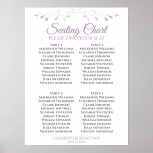 Póster Gráfico de Asientos de Boda Simple Morado y Gris p
