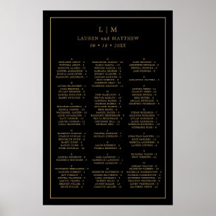 Póster Gráfico de Asientos de Boda Simple Negro y Dorado