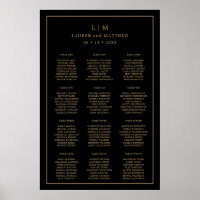 Gráfico de Asientos de Boda Simple Negro y Dorado