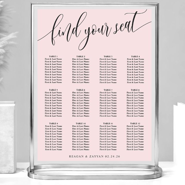 Póster Gráfico de Asientos de Boda Simple Rosa Rubor (Subido por el creador)