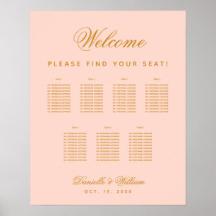 Póster Gráfico de asientos de boda simple rosa sonrojado 