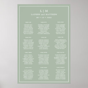 Póster Gráfico de Asientos de Boda Simple Verde Sabio Mon