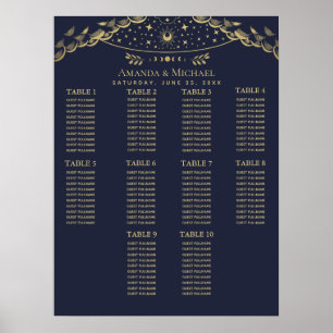 Póster Gráfico de Asientos de Boda Tarot Místico Dorado y