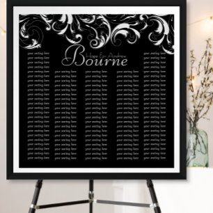 Póster Gráfico de Asientos de Boda Tipografía Blanco Negr