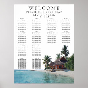 Póster Gráfico de Asientos de Boda Tropical Acuarela