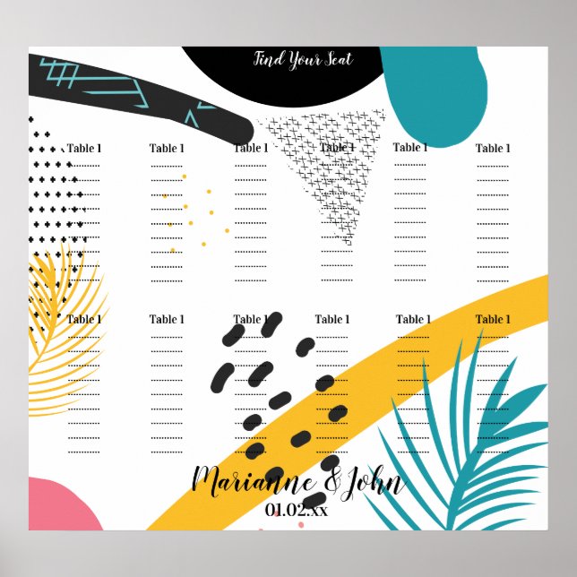 Póster Gráfico de Asientos de Boda Tropical Colaje Abstra (Frente)
