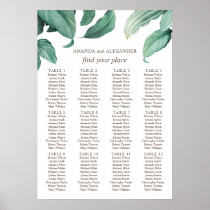 Póster Gráfico de asientos de boda tropical con acuarela