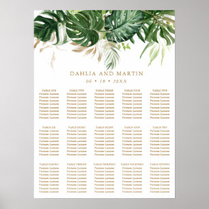 Póster Gráfico de Asientos de Boda Tropical Dorado Modern