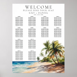 Póster Gráfico de Asientos de Boda Tropical en Acuarela