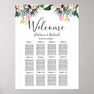 Póster Gráfico de Asientos de Boda Tropical Floral de Des
