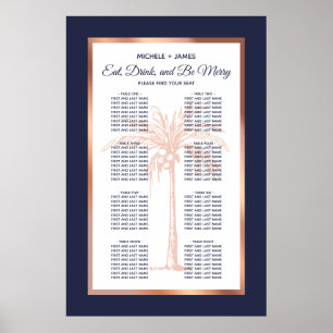 Póster Gráfico de Asientos de Boda Tropical Rosa de Oro N