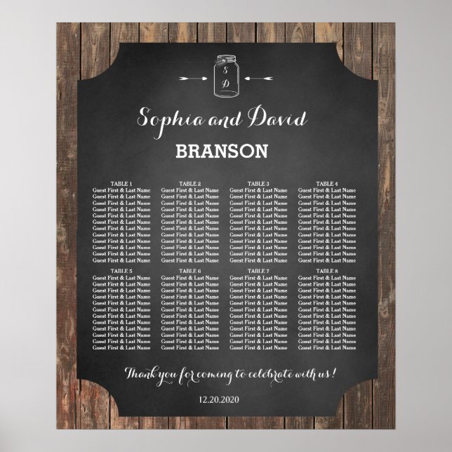 Póster Gráfico de Asientos de Boda Único Rústico en Frasc (Frente)