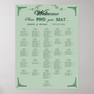 Póster Gráfico de Asientos de Boda Verde Eucalipto Chic S