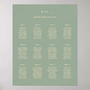 Póster Gráfico de Asientos de Boda Verde Sage Moderno Sim