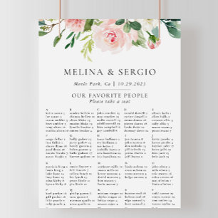 Póster Gráfico de asientos de Bodas alfabéticos de las fl