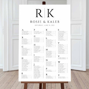 Póster Gráfico de asientos de Bodas alfabéticos grandes