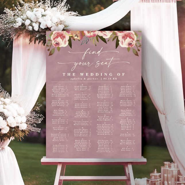 Póster Gráfico de asientos de Bodas alfabéticos rosados d (Say "I DO" to Romantic Watercolor Florals and a Cottagecore Vibe with the Ophelia Wedding Suite.)