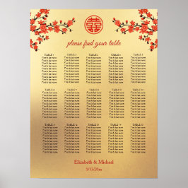 Póster Gráfico de asientos de Bodas chinos con flores de 
