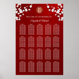 Póster Gráfico de asientos de Bodas chinos con flores de 