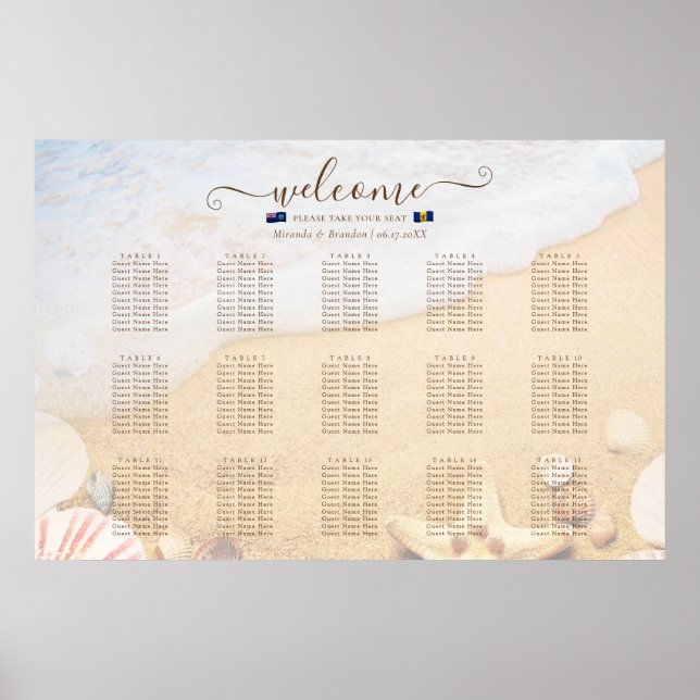 Póster Gráfico de asientos de bodas con bandera trópica d (Frente)