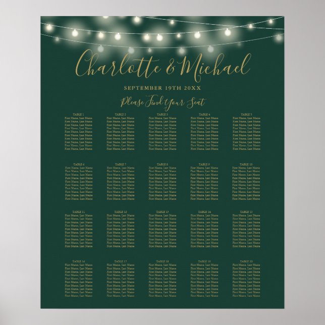 Póster Gráfico de Asientos de Bodas con Luces de Cuerda V (Frente)