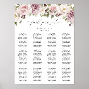 Póster Gráfico de asientos de Bodas de color de flores ma