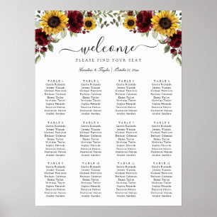 Póster Gráfico de asientos de Bodas de girasoles de la ve