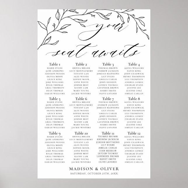 Póster Gráfico de asientos de Bodas de la rama de Laurel  (Frente)