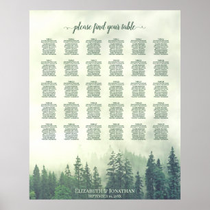 Póster Gráfico de asientos de Bodas de mesa 30 Green Pine