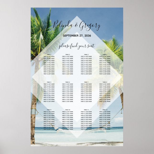 Póster Gráfico de asientos de bodas de palmeras tropicale (Frente)