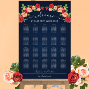 Póster Gráfico de asientos de Bodas de Rosas Naranjas y r