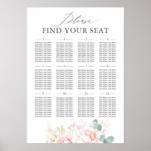 Póster Gráfico de asientos de bodas elegantes con flores 