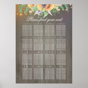 Póster Gráfico de asientos de Bodas rusos de girasoles