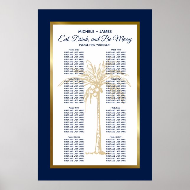 Póster Gráfico de asientos de Bodas tropicales de la palm (Frente)