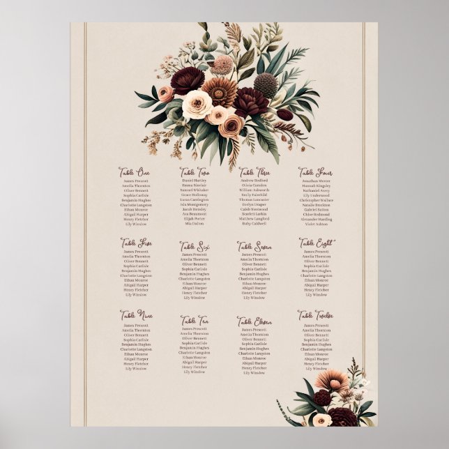 Póster Gráfico de asientos de Boho Florals (Frente)