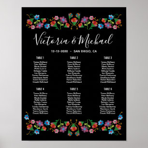 Póster Gráfico de Asientos de Bordado Floral Fiesta Mexic