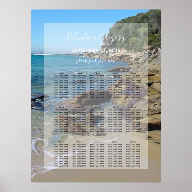 Póster Gráfico de asientos de casamiento de playa rocosa (Frente)