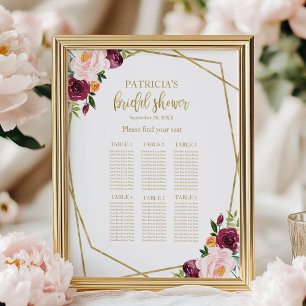 Póster Gráfico de Asientos de Ducha Nupcial Floral Borgoñ