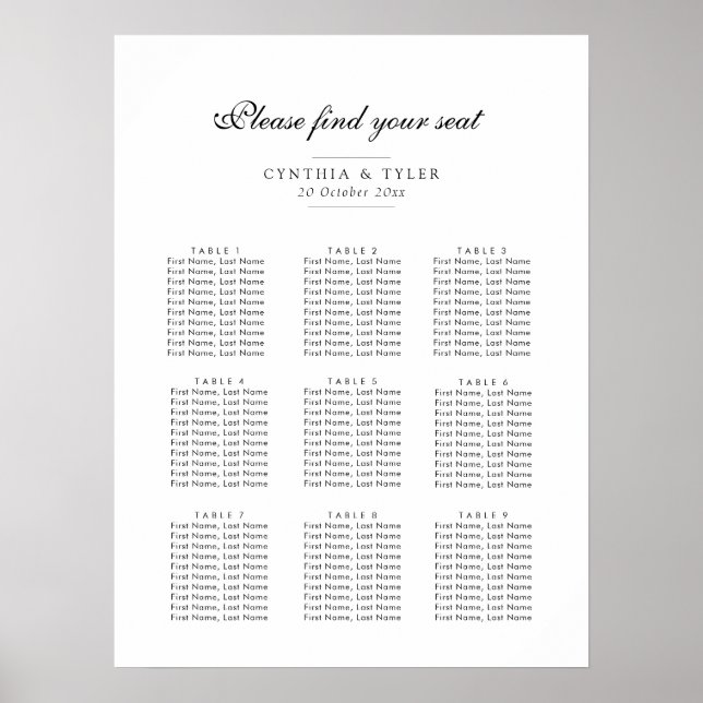 Póster gráfico de asientos de escritura negra simple (Frente)