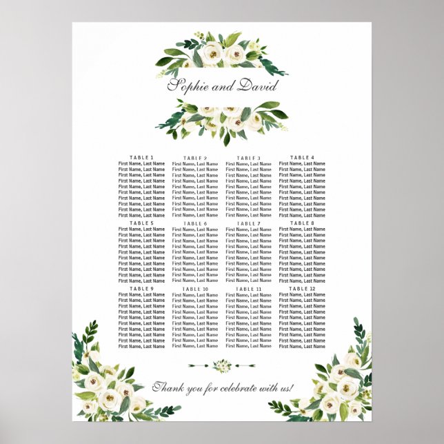 Póster Gráfico de Asientos de Flores Blancas Elegantes en (Frente)