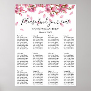 Póster Gráfico de asientos de flores de cerezo rosa