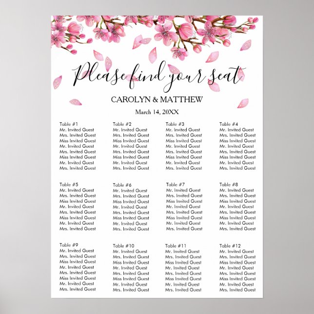 Póster Gráfico de asientos de flores de cerezo rosa (Frente)