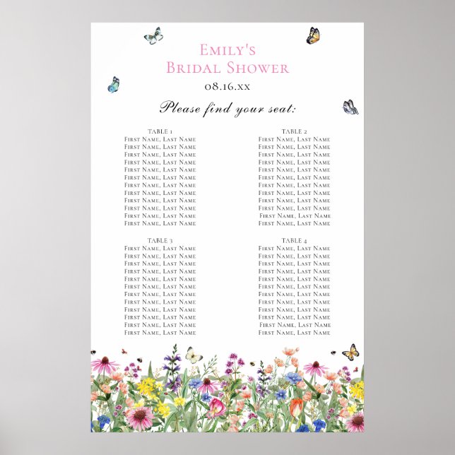 Póster Gráfico de asientos de flores silvestres de verano (Frente)