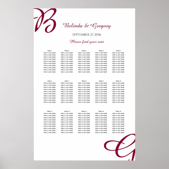 Póster Gráfico de asientos de la boda de otoño inicial de (Frente)