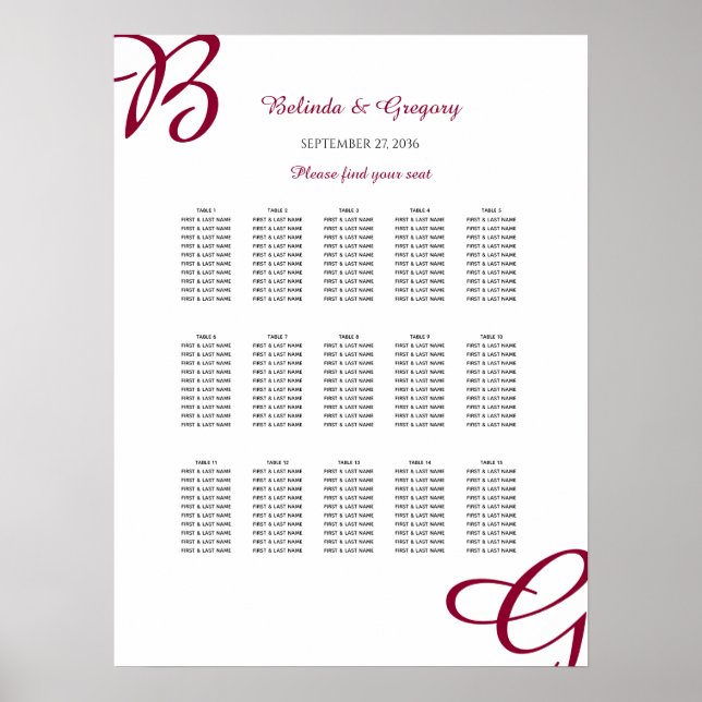 Póster Gráfico de asientos de la boda de otoño inicial de (Frente)